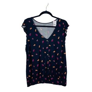 LOFT Outlet v neck floral ruffle sleeve faux button front blouse casual size L